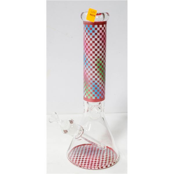 NEW 14" METALLIC PINK CHECKERED GLASS BEAKER BONG