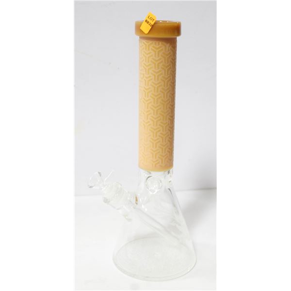 NEW 14" AMBER MILK/ GLASS ETCHED BEAKER BONG