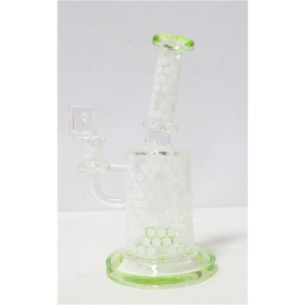 NEW 8.5" WHITE HONEYCOMB/ GREEN GLASS PERC BONG