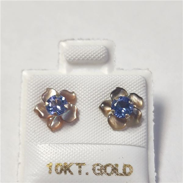 10K YELLOW GOLD TANZANITE 2IN1 EARRINGS