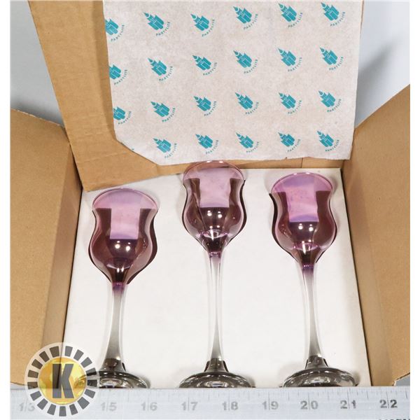 3 PARTY LITE AMERICAN MADE LONG STEM SNIFTER GLASS