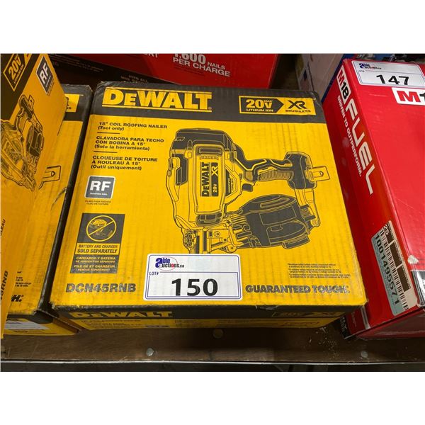 DEWALT DCN45RNB 20V CORDLESS ELECTRIC 15 DEGREE COIL ROOFING NAILER