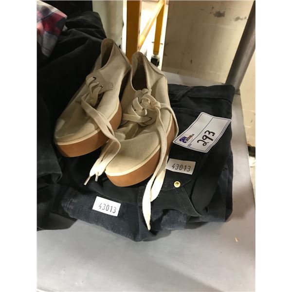 LOT OF ASSORTED MEN'S CLOTHING INCLUDING JACKETS, PANTS AND SHOES
