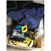 Image 2 : BOX OF ASSORTED TOOLS INCLUDING BOSCH CORDLESS IMPACT DRIVER WITH BATTERY, DEWALT DRILL (NO