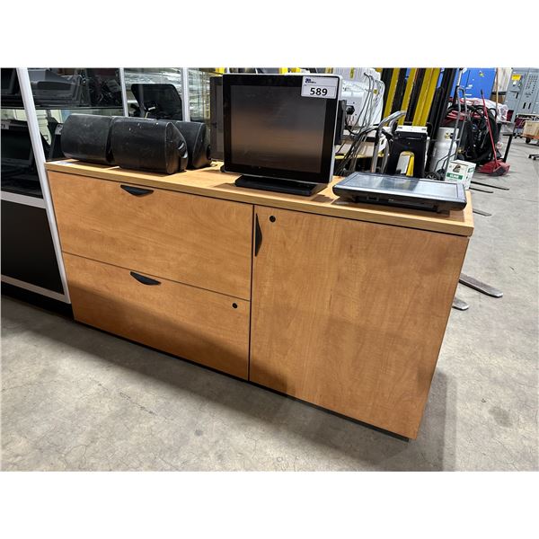 LIGHT WOOD SINGLE DOOR 2 DRAWER COMBINATION CREDENZA 60" X 20" X 29"