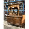 Image 2 : 2 DARK WOOD ANTIQUE 35' SQUARE TABLE WITH 2 LEAFS, DARK WOOD ANTIQUE 2 DRAWER 2 DOOR SIDEBOARD,