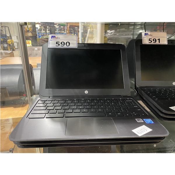 3 HP GOOGLE CHROMEBOOK LAPTOP COMPUTERS WITH POWER SUPPLIES ( C GRADE )