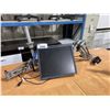 Image 1 : 2 ADJUSTABLE DESK MOUNTED DUAL MONITOR ARMS WITH 1 NEC MONITOR