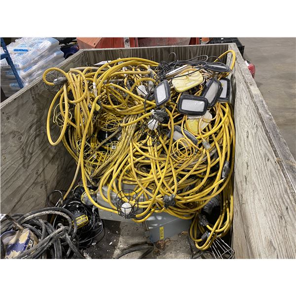 LOT OF ASSORTED INDUSTRIAL JOBSITE STRING LIGHTING, ELECTRICAL CABLE ...