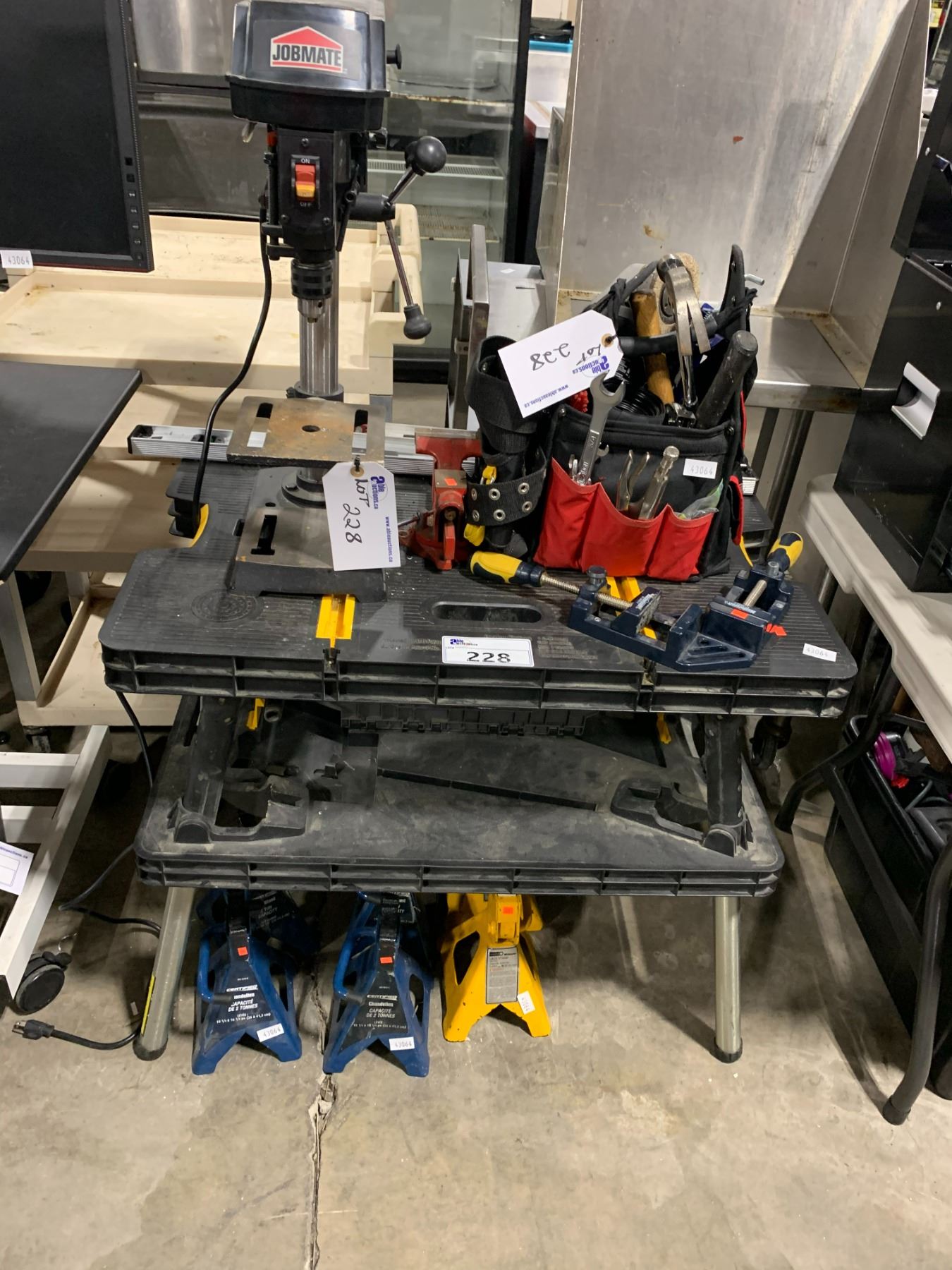 JOBMATE BENCH TOP DRILL PRESS, SMALL PORTABLE WORKBENCH, 6 2-TON JACK ...