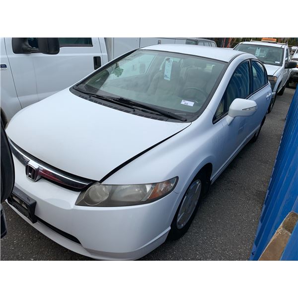 2008 HONDA CIVIC HYBRID, 4DR COUPE, WHITE, VIN JHMFA36228S801982