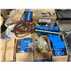 Image 2 : PALLET OF BLUE ADJUSTABLE RACKING PARTS, FIRE HOSE, ELECTRICAL CORDS, & HARDWARE