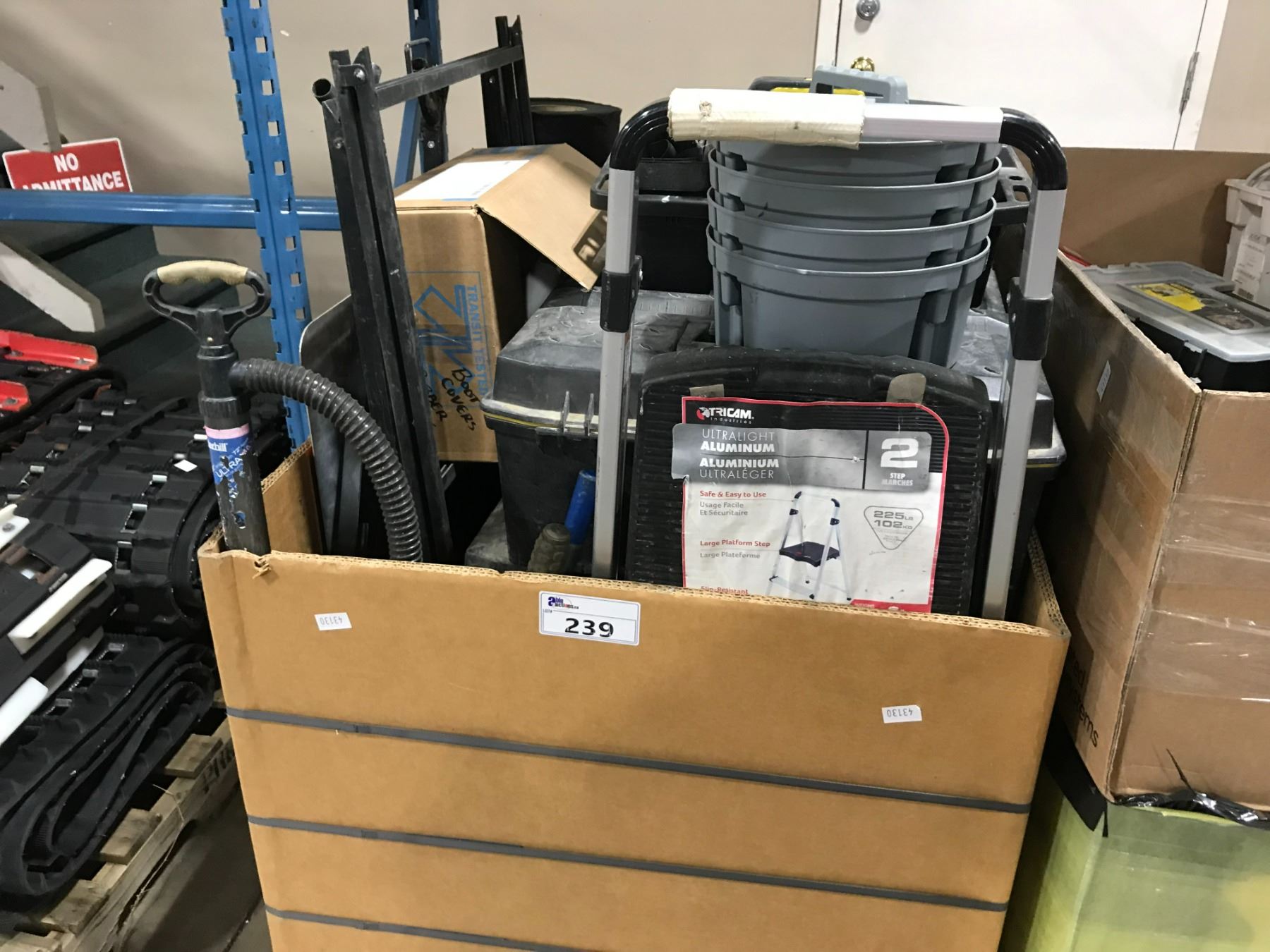 Tools Container. Sign PALLET OF TOOL BOXES, TOOL TRAYS, STEP LADDER, CONSTRUCTION SIGNS ...