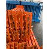 Image 2 : 1 BLUE 8' H X 52" D INDUSTRIAL PALLET RACKING UPRIGHT WITH 4 ORANGE 89" PALLET RACKING CROSSBARS