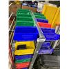 Image 2 : GREY METAL MOBILE PARTS STORAGE WALL WITH PARTS BINS, STANLEY PLASTIC TOOL BOX WITH PLASTIC SAW