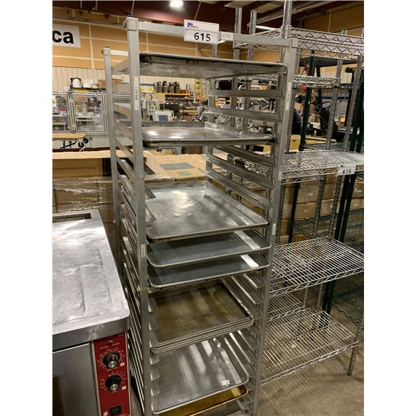 20 TRAY ALUMINUM MOBILE COMMERCIAL BAKERS RACK WITH 12 BAKING SHEETS