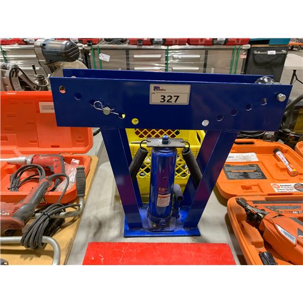 POWERFIST BLUE 12 TON HYDRAULIC PIPE BENDER WITH YELLOW CRATE OF ATTACHMENTS