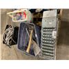 Image 2 : PALLET OF 2 METAL FOLDING VEHICLE RAMPS, BIN OF ASSORTED BITS, PLUMBING HOSES, ANCHORS & HARDWARE