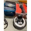 Image 1 : BOX OF ASSORTED JEANS, BOX OF ASSORTED JEWELRY WITH DIGITAL SCAL & VR BOX & I VACUUM WITH CHARGER &