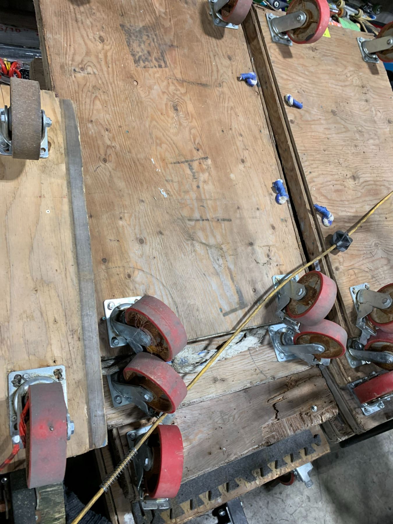 4 LARGE HEAVY DUTY INDUSTRIAL WOOD 4 WHEEL MACHINE CARTS - Able Auctions