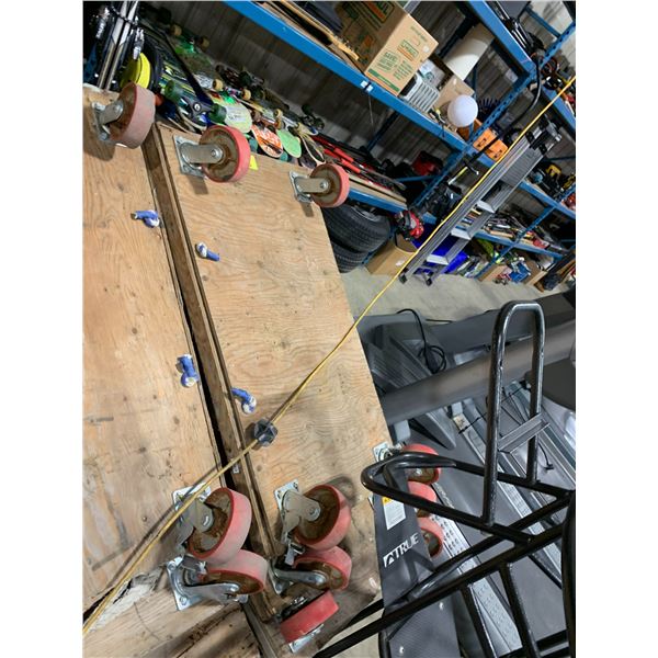 4 LARGE HEAVY DUTY INDUSTRIAL WOOD 4 WHEEL MACHINE CARTS