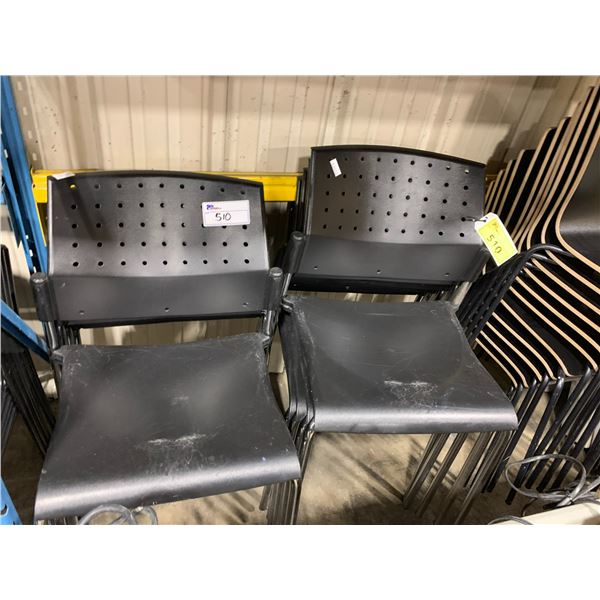 8 BLACK PLASTIC METAL FRAMED COMMERCIAL STACKING CHAIRS ( STYLE 2 )