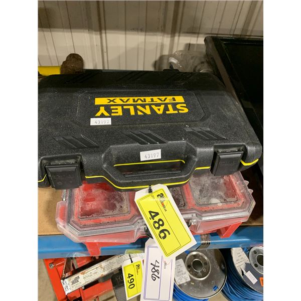 STANLEY FATMAX GUN METAL CHROME TOOL SET BOX & RED PLASTIC PARTS ORGANIZER BOX WITH CONTENTS