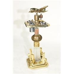 Art Deco Style Standing Ashtray with Light Up World's Fair Airplane and Table Lighter