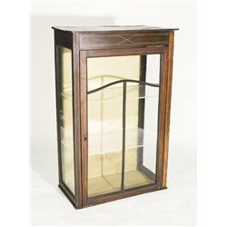 Antique Dark Wood Glass Wall Display Cabinet