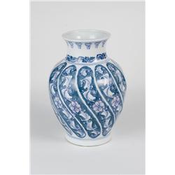 White Vase with Scolling Floral Pattern 12"