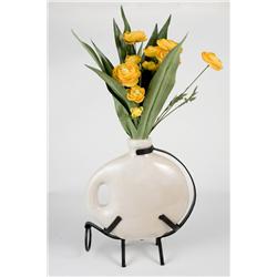 Vintage 70's Jug Shaped Glazed Ceramic on Iron Frame Light Beige