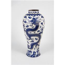 Asian Blue/White Cloisen Vase with Dragons