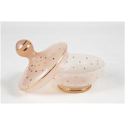 Vintage Pink Glass Jewelry Case with Gold Stars 