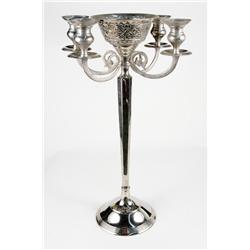 Ornate Chrome Table Top Candelabra with Dish In Center 27" Tall