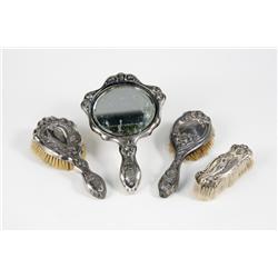 Antique French Art Nouveau Styled Sterling Silver 4-Piece Vanity Set