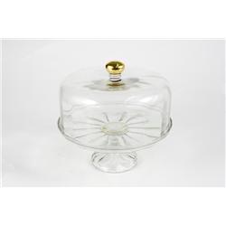 Glass Cake Pedestal with Brass Knob