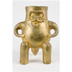 Gold Mexican Folk Art Sun God Vase 16" Tall