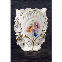 Small Ceramic Vase with Floral Design and Gold Trim