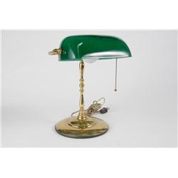 Brass Banker Style Desk Lamp with Green Glass Shade