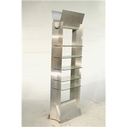 Post Modern Brushed Steel Shelf with Glass Shelving 