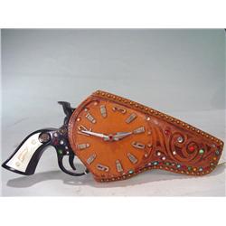 1960's Cowboy Gun Clock in Holster with Jewels