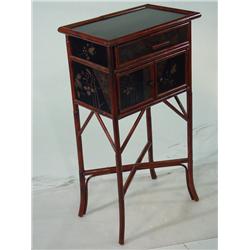 Asian Black Lacquer Bamboo Console Table with 2 Drawers