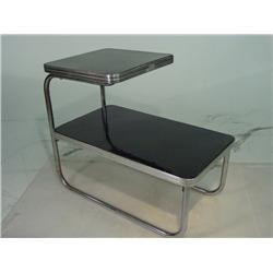 Vintage Pipe Chrome 2-Tier End Table with Lacquer Top