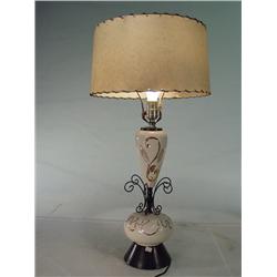 1950's Atomic Eames Era California Modern Pottery Lamp with Fiberglass Shade