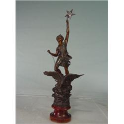 Vintage Bronze Female Liberty Statue with Eagle 