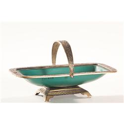 Asian Style Enamel Metal Dish with Handle 