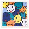 Image 1 : Vintage Groovy Acrylic Prop Art Smiley Faces with Raspberry Face 48" X 48"