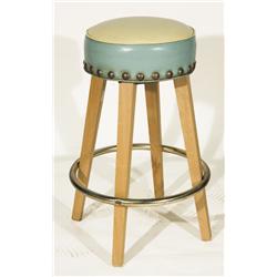 Vintage Mid Century Style Blonde Wood Bar Stool with Nail Trim 