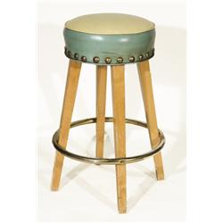 Vintage Mid Century Style Blonde Wood Bar Stool with Nail Trim 