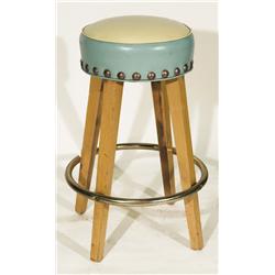 Vintage Mid Century Style Blonde Wood Bar Stool with Nail Trim 